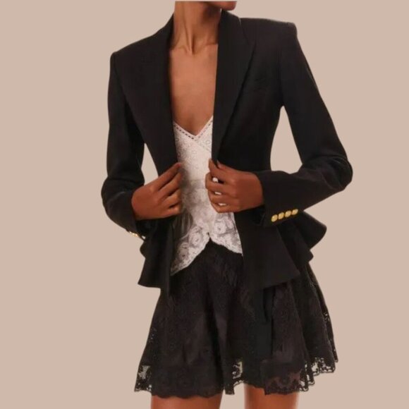 LoveShackFancy Jackets & Blazers - LoveShackFancy Pantonia Black Wool Blend Peplum Blazer Jacket Size 10 NWT $645